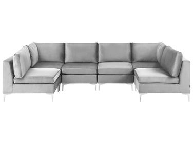 Modular U-Shape Sofa 6 Seater EVJA Grey Velvet