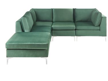 Modul Ecksofa 4-Sitzer EVJA rechtsseitig Grün Samtstoff mit Ottomane