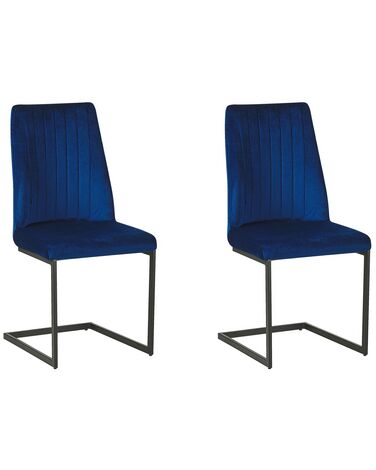 Esszimmerstuhl 2er Set LAVONIA Samtstoff Marineblau