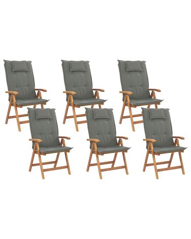 Set mit 6 Stühlen und Sitzkissen JAVA Akazienholz Graphitgrau