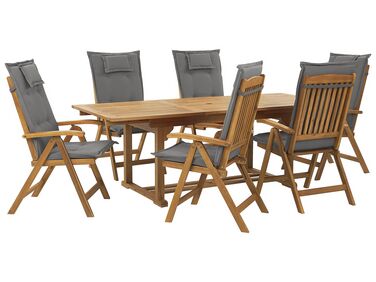 Garden Dining Set 6 Seater JAVA Graphite Grey Acacia Wood with Cushions