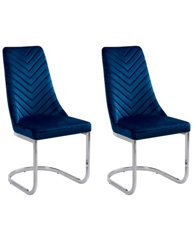 Esszimmerstuhl 2er Set ALTOONA Samtstoff Marineblau