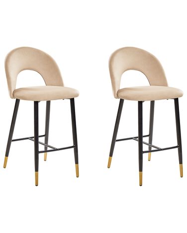 Set mit 2 Barstühlen FALTON Samtstoff Beige