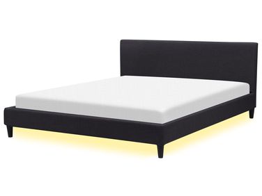 Bed with LED Fabric FITOU 180 x 200 cm (EU Super King) Black