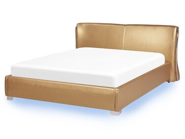 Bed with LED Leather PARIS 160 x 200 cm (EU King Size) LED Gold