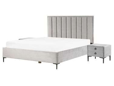 Bedroom Set SEZANNE Velvet Light Grey 160 x 200 cm (EU King Size)