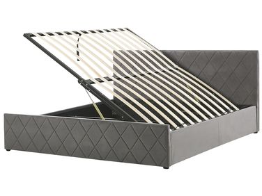 Bett mit Stauraum ROCHEFORT Samtstoff Grau 180 x 200 cm