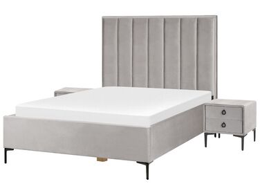Bedroom Set SEZANNE Velvet Light Grey 140 x 200 cm (EU Double)