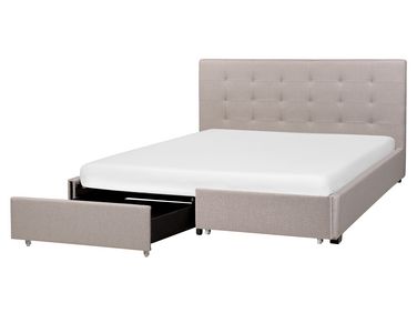 Bed with Storage Drawers LA ROCHELLE Fabric Light Grey 160 x 200 cm (EU King Size)