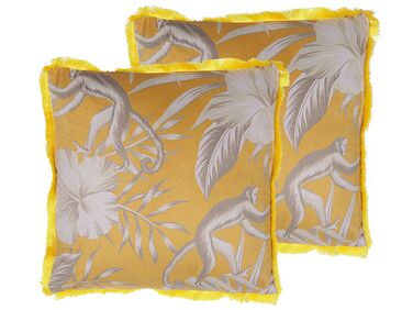 Dekokissen 2er Set MANJU Samtstoff 45 x 45 cm Gelb Tiermuster
