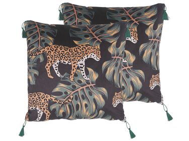 Dekokissen 2er Set KUHI Samtstoff 45 x 45 cm Schwarz Tiermuster
