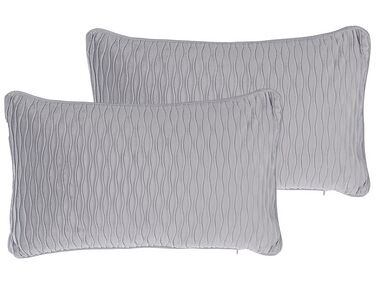 Dekokissen 2er Set MOTARI Samtstoff 30 x 50 cm Grau Geometrisches Muster
