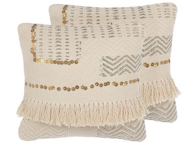 Dekokissen 2er Set VAYALI Baumwolle 45 x 45 cm Beige Streifenmuster
