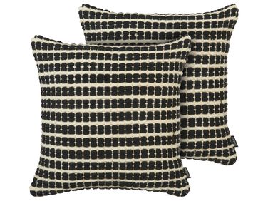 Dekokissen 2er Set YONCALI Baumwolle 45 x 45 cm Schwarz Kariertes Muster