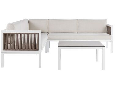 Garden Corner Sofa with Table 4 Seater BORELLO Left Hand Beige Metal
