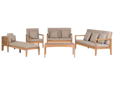 Garden Lounge Set with Table 7 Seater PATAJA Light Brown Certified Acacia Wood