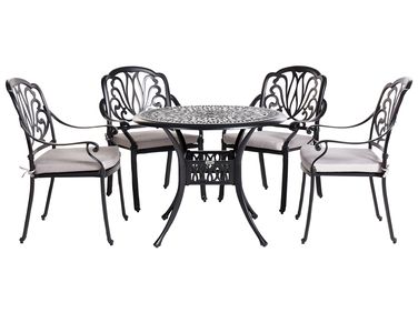Garden Dining Set 4 Seater ANCONA Black Metal with Cushions