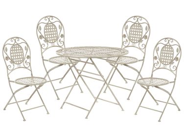 Garden Dining Set 4 Seater BIVIO Off-White Metal Folding