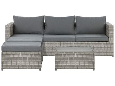 Garten Ecksofa mit Tisch 5-Sitzer SABBIA linksseitig Hellgrau Polyrattan modular
