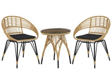 Bistro Set inkl. Kissen PELLARO Polyrattan Schwarz