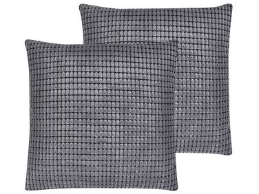 Dekokissen 2er Set ASPIDISTRA Samtstoff 45 x 45 cm Grau Geometrisches Muster