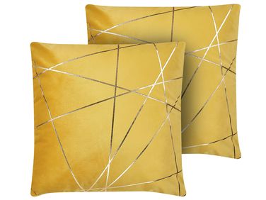 Dekokissen 2er Set PINUS Samtstoff 45 x 45 cm Gelb Geometrisches Muster