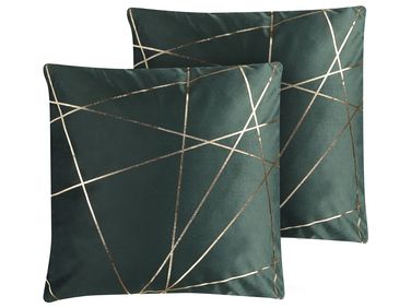 Dekokissen 2er Set PINUS Samtstoff 45 x 45 cm Dunkelgrün Geometrisches Muster