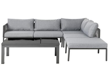 Garden Corner Sofa with Table 6 Seater FORANO Grey Metal