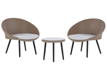 Bistro Set inkl. Kissen ORTIGIA Polyrattan Hellbeige Beige