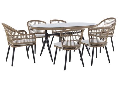 Garden Dining Set 6 Seater ALIANO II Beige PE Rattan with Cushions