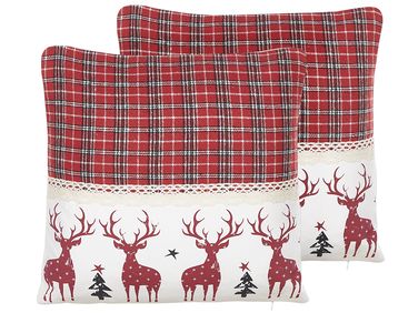 Dekokissen 2er Set ROBBIE 45 x 45 cm Rot Weihnachtsmotiv