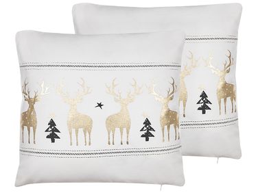 Dekokissen 2er Set DONNER Baumwolle 45 x 45 cm Weiß Weihnachtsmotiv