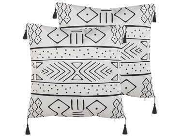 Dekokissen 2er Set SCHEFFLERA Samtstoff 45 x 45 cm Weiß Geometrisches Muster