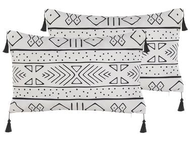 Dekokissen 2er Set SCHEFFLERA Samtstoff 30 x 50 cm Weiß Geometrisches Muster