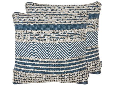 Dekokissen 2er Set DEWBERRY Baumwolle 45 x 45 cm Blau Geometrisches Muster