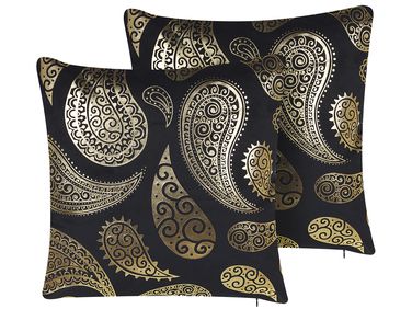 Dekokissen 2er Set URSINIA Samtstoff 45 x 45 cm Gold Orientalisches Muster