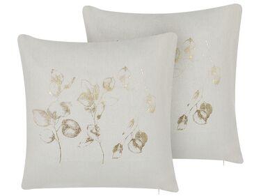 Dekokissen 2er Set GOMPHRENA 45 x 45 cm Hellbeige Pflanzenmuster