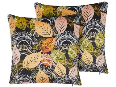 Dekokissen 2er Set LAGURUS Samtstoff 45 x 45 cm Bunt Pflanzenmuster
