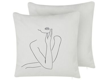 Dekokissen 2er Set MEADOWFOAM Baumwolle 45 x 45 cm Weiß Abstraktes Muster