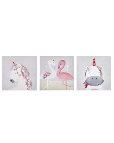 Leinwand 3er Set TIMIA Tiermotiv 30 x 30 cm Grau