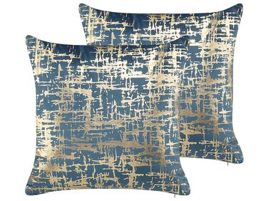 Dekokissen 2er Set GARDENIA Samtstoff 45 x 45 cm Blau Abstraktes Muster