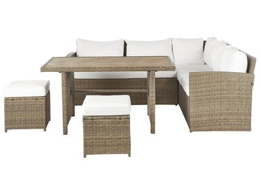 Garden Lounge Set with Table and Ottoman 5 Seater BARDI Brown PE Rattan with Cushions