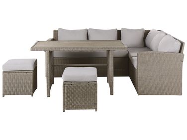 Garden Lounge Set with Table and Ottoman 5 Seater BARDI Taupe PE Rattan with Cushions