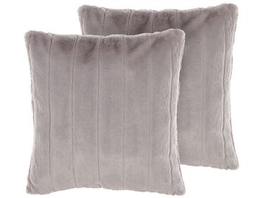 Dekokissen 2er Set PUMILA Webpelz 45 x 45 cm Hellgrau Streifenmuster