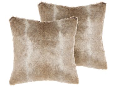 Dekokissen 2er Set HORDEUM Webpelz 45 x 45 cm Hellbraun Ohne Muster