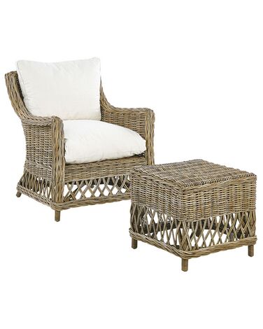 Gartensessel mit Auflagen RIBOLLA mit Fußstütze Rattan Naturfarben