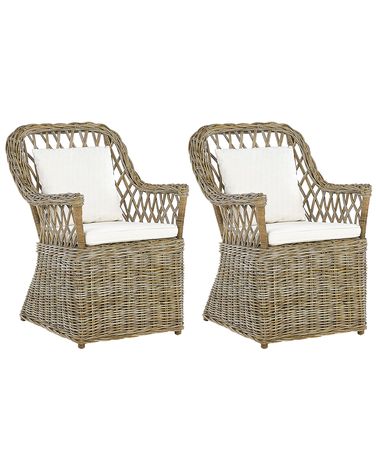 Gartensessel 2er Set mit Auflagen MAROS Rattan Naturfarben