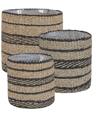 Set mit 3 Blumentöpfen RASBORA Seegras 35/31/27 cm Schwarz