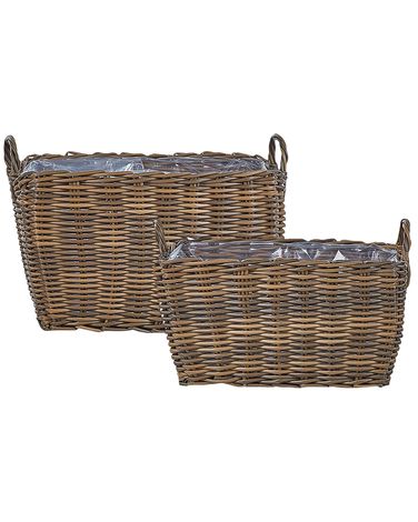 Blumenkorb 2er Set ORMOS 53/59 cm Braun Polyrattan