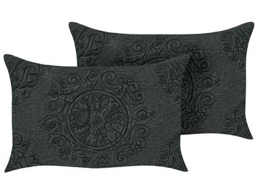 Dekokissen 2er Set VELOOR Baumwolle 30 x 50 cm Dunkelgrau Orientalisches Muster